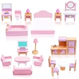 HOTUT Puppenhaus Möbel Set aus Holz, 22 Stück Puppenhaus Zubehör, Mini...