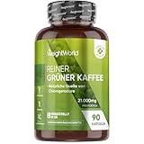 Grüner Kaffee Kapseln 21.000mg - Grüner Kaffeebohnen Extrakt - 90 Kaffeepulver Kapseln -...