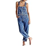 Damen Denim Latzhose Jeans Latzhose Ärmellos Locker Geschnitten Lässig Lange Overalls...
