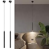 ACMHNC LED Pendelleuchte, 2 Stück Zylinder Hängelampe Schwarz für Schlafzimmer...