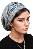ERMANDINA Tichel Slouchy Beanie mit Blumenmuster für Damen, Baskenmütze, cyan,...