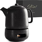 STEINZEIT Design Teekanne mit Stövchen (1,3L) – Teekanne mit Siebeinsatz aus rostfreiem...