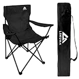 LINUMA® Faltstuhl SCHWARZ Campingstuhl Anglerstuhl mit Getränkehalter & Tragetasche -...