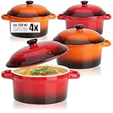 com-four® 4x Auflaufform mit Deckel aus Keramik - Dessertschale für z.B. Ragout fin in...