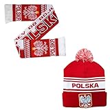 Beyond Happy Polen Skimütze mit rotem und weißem Wappen – stilvolle Wintermütze für...