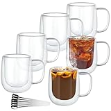 JMIATRY Doppelwandige Kaffeetassen aus Glas, 350 ml, transparent, mit Griffen,...