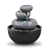 Zimmerbrunnen, Wasserfall, 3 Ebenen, Natursteineffekt, buntes LED-Licht, Innendekoration,...