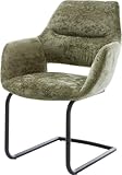 DELIFE Schwingstuhl Yago-Flex mit Armlehnen Freischwinger rund Schwarz Chenille Olive