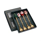 FUBESK 4 x Teelöffel aus Stahl, Weihnachtslöffel, Weihnachts-Kaffeelöffel,...