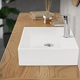 ECD Germany Waschbecken Waschtisch 415x360x130 mm aus Keramik Eckig Weiß - Aufsatzbecken...