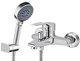 Badewannenarmatur mit Handbrause mit 5 Funktionen, BONADE Chrom Wannenarmatur...