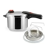 Amazon Basics Schnellkochtopf aus Edelstahl - mit Dampfgarer, induktionsgeeignet - 6 l,...