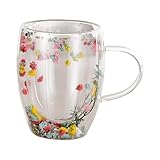 Kaffeetasse aus doppelwandigem Glas, schöne Blumentasse, doppelwandige Espressotasse,...