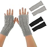 Scettar Handstulpen, 2 Paar Weicher Strick Handschuhe Ohne Finger, Winter...