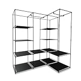 Relaxdays Eckschrank, HBT: 170 x 130 x 8 cm, 2 Kleiderstangen, 12 Ablagen,...