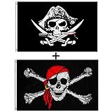 GAKA FAVOR 150x90 cm Piraten Flagge - Jolly Roger Schädel Brust gekreuzte...