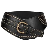 JasGood Damen Vintage Breite Elastische Gürtel Nieten Stretch Taille Gürtel Karneval...