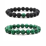 Branets 2 Stück Lavastein & Malachit Armbänder 8 mm Abstand Armband Energie Yoga Armband...