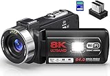 8K 64MP Videokamera Camcorder 18X Digital Zoom IR-Nachtsicht WiFi Videokamera für YouTube...