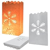 JAHEMU Lichttüten Papierlaternen Weihnachten Schneeflocken Kerzentüten Kerze Taschen...