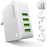 MANTO USB Ladegerät, 4 Port 22W 4.4A Mehrfachsteckdose mit USB, Reiseadapter mit...