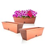 BigDean 3X Blumenkasten Balkon mit Untersetzer - Terracotta 50 cm Balkonkasten...