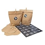 Adventskalender zum Befüllen (Große Papiertüten mit Zahlen Aufkleber 1-24 und Klammern)...