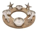 Adventskranz Kerzenhalter Aluminium Holz Silber Metall Durchmesser 30 cm...