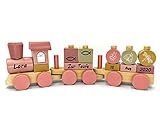 Coverlounge Personalisierte Holz-Eisenbahn mit Namen – Lokomotive mit Steckformen in...