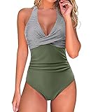 RXRXCOCO Badeanzug Damen Bauchweg Push Up Shape Bademode Neckholder Badeanzug...
