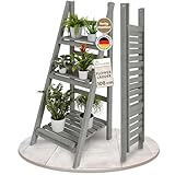 TTL HOME Blumenleiter 'Flower Ladder M' 108x41x40cm hellgrau - 3-Ebenen Natur Holz...