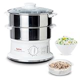 Tefal Dampfgarer elektrisch, 2 Edelstahlbehälter, 6L Fassungsvermögen, Dampfkocher mit...