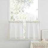 PONY DANCE Bistrogardine 2er Set Leinen Vorhang Boho Halbtransparent B 60 x H 45 cm...