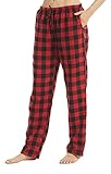 YUSHOW Schlafanzughose Damen Lang Flanell Baumwolle Karierte Pyjamahose Winter Weich...