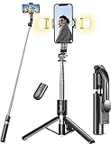 Selfie Stick Stativ mit 2 Fülllicht, 114cm Verbessertem Stabil Handy Stative mit...