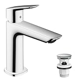 hansgrohe Logis Fine - Waschtischarmatur mit Push-Open Ablauf, Wasserhahn Bad mit Auslauf...