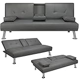 Yaheetech 3er-Sofa Schlafsofa Couch mit Tassenhalter Gästebett, Rückenlehne...