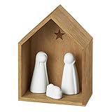 Räder Kleine Krippe 4tlg. aus Akazienholz, unbehandelt mit Porzellanfiguren in...