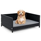 FANTASK Hundecouch für kleine/mittelgroße Hunde, erhöhtes Hundesofa aus PE-Rattan mit...