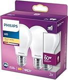Philips LED Classic E27 Lampe, 60 W, Kolbenform, matt, warmweiß(2Stück)