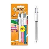 Bic 4 Colour Shine Kugelschreiber, 2er-Pack plus 1 Stück gratis,farblich sortiert