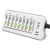 EBL Akku ladegerät inkl. 8X AA 2800mAh mit 2 USB Prot Akkus ladegerät für AA, AAA,...