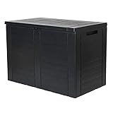 dynamic24 Balkon Auflagenbox Holz Optik anthrazit Kunststoffbox Gartentruhe...