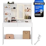 VASAGLE Schminktisch mit LED-Beleuchtung, 3 Farben mit Einstellbarer Helligkeit,...