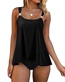 DOULAFASS Tankini Damen Bauchweg Ruffle High Waisted Bikini Zweiteiler Push Up...