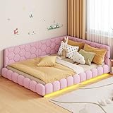 PerGar Polsterbett Schlafsofa 140x200 cm, Doppelbett mit mit LED-Licht und USB, Tagesbett...