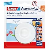 tesa Powerstrips Deckenhaken - Selbstklebender, drehbarer Haken in Weiß zum Aufhängen...