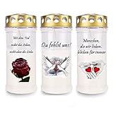 Kimiza Sparset, Gedenkkerze, Grabkerze, (3er Set R-T-H) Paraffinwachs mit 30%...