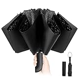Kompakter Faltbarer Regenschirm sturmfest– mit Automatik windsicher schwarz faltet Sich...