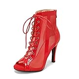 Frauen sexy Peep Toe-Knöchelstiefel mit hohen Heel Stiletto-Schnürpumpen Mode...